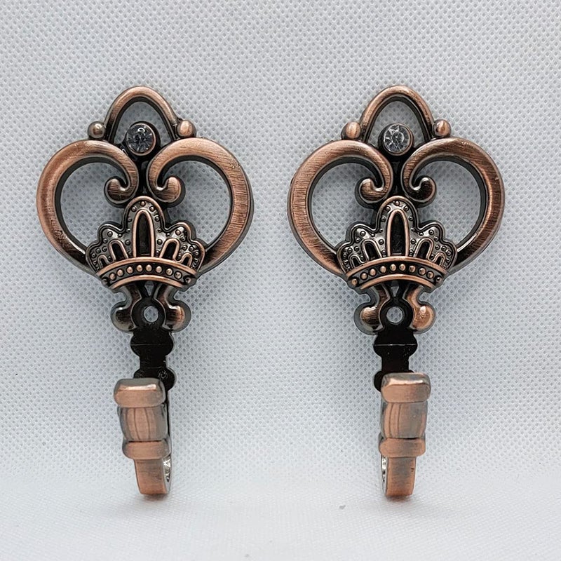 Cucumis Crown Curtain Wall Hooks - Household Clothes Hanging Hooks, Window Drapery Medallion Holdbacks, Curtain Tiebacks, Tassel Holder - 1 Double (Red Copper) - Image 2